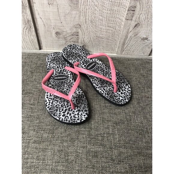 Havaianas Other - Havaianas Girls Size 2 Youth Flip Flops Black White Pink Leopard Print Sandals